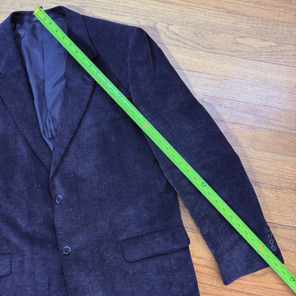 Alan Flusser Men's 44L Black Corduroy Two Button Single‎ Vent Lined Sports Coat